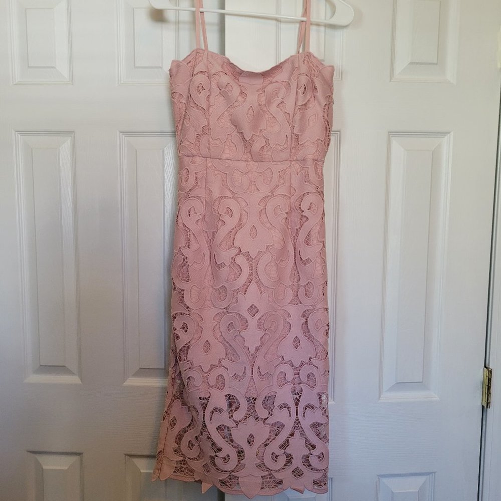 Bardot pink lace dress